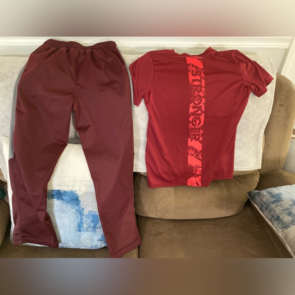 Boys, Burgundy Xersion top and running pants size medium 10/12